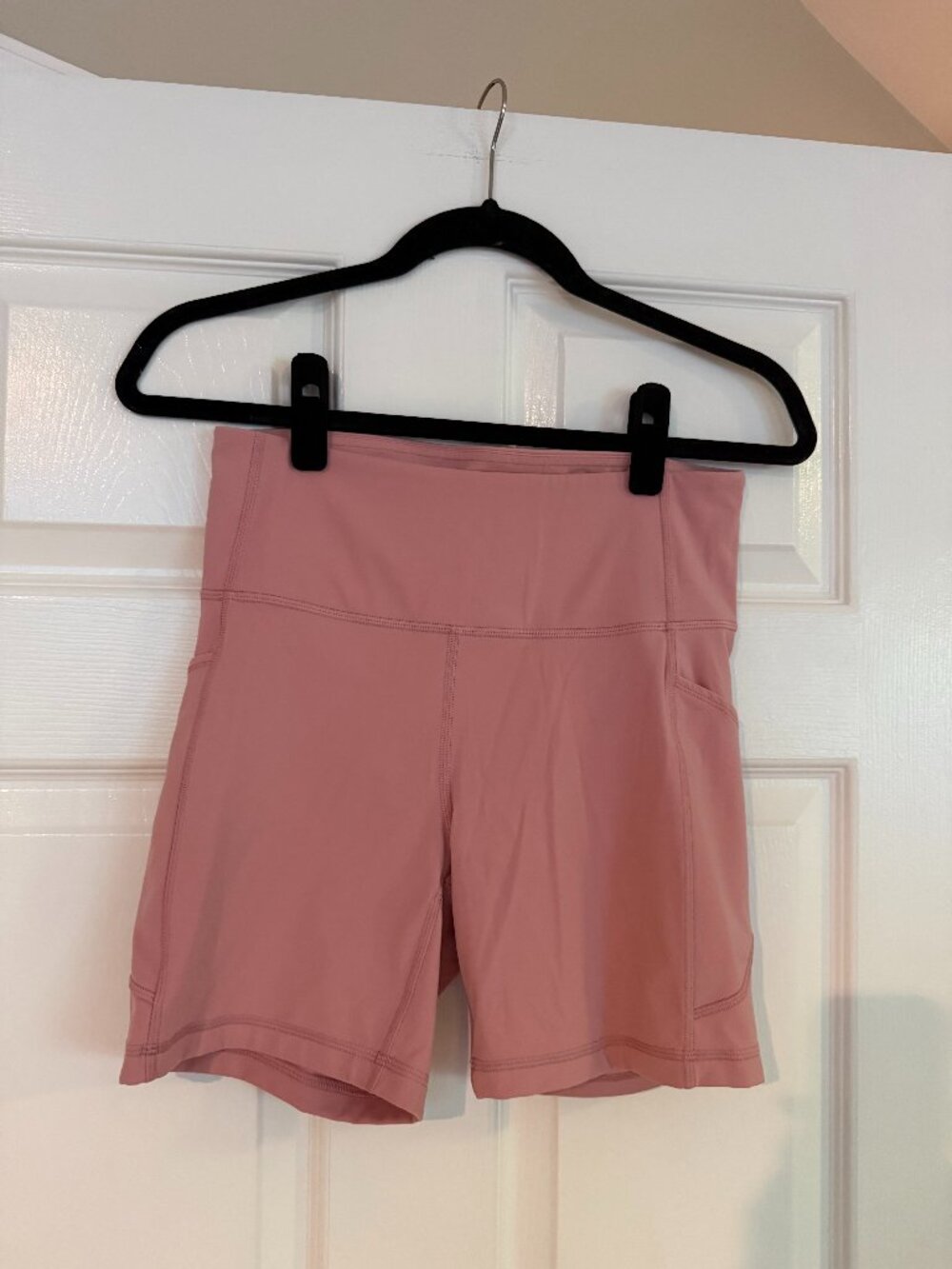 Pink High Waisted Gym Biker Compression Shorts with Pockets